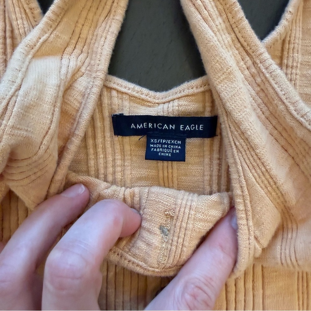 American Eagle Ribbed Button-Front Tank Top in Honey Yellow - XS - Picture 2 of 6